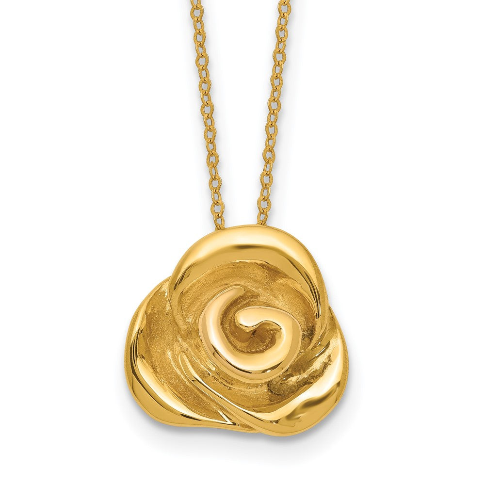 14k Polished Puffed Rose 18 inch Necklace, 18 x 15.7 mm