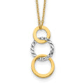14k Two-tone Polished and Textured 3-Circle Dangle 17 inch Necklace, 17 x 11.1 mm