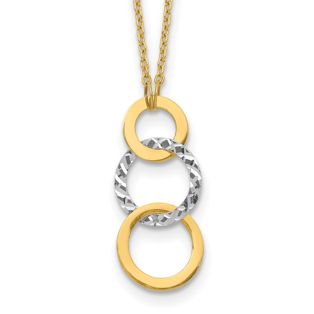 14k Two-tone Polished and Textured 3-Circle Dangle 17 inch Necklace, 17 x 11.1 mm