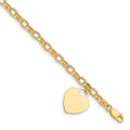 14k Engravable 19x15mm Solid Dangle Heart Charm and Hollow Chain 7.5 inch Bracelet, 7.5 x 15 mm