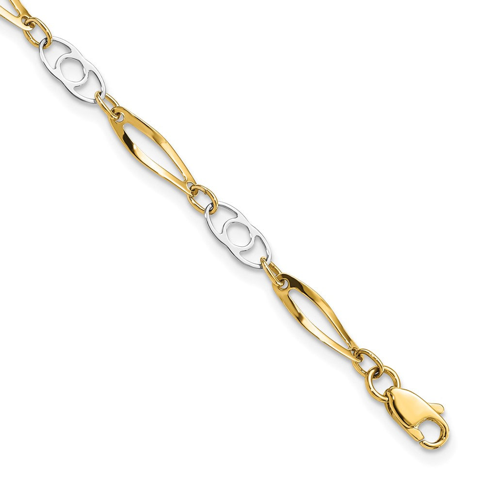 14k Two-Tone Polished Fancy Link 7 inch Bracelet, 7 x 3 mm
