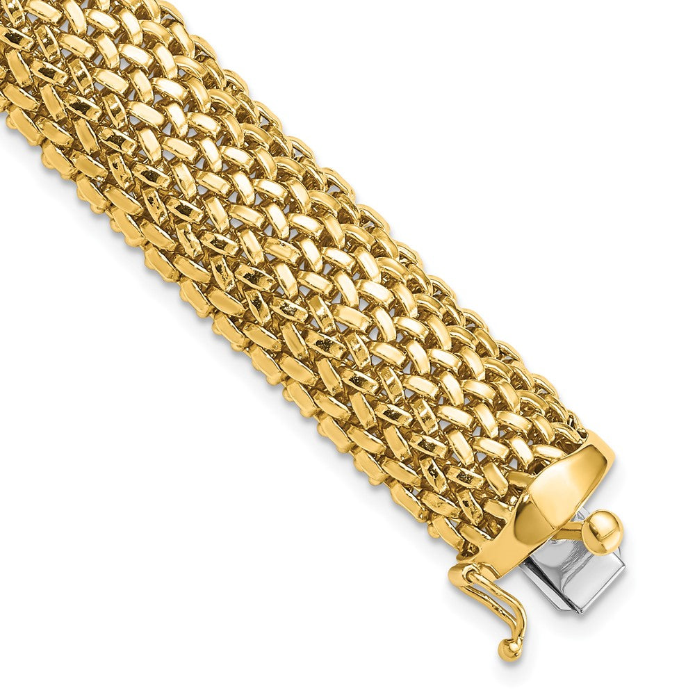 14k Polished 13.75mm Mesh 7.25 inch Bracelet, 7.25 x 13.75 mm
