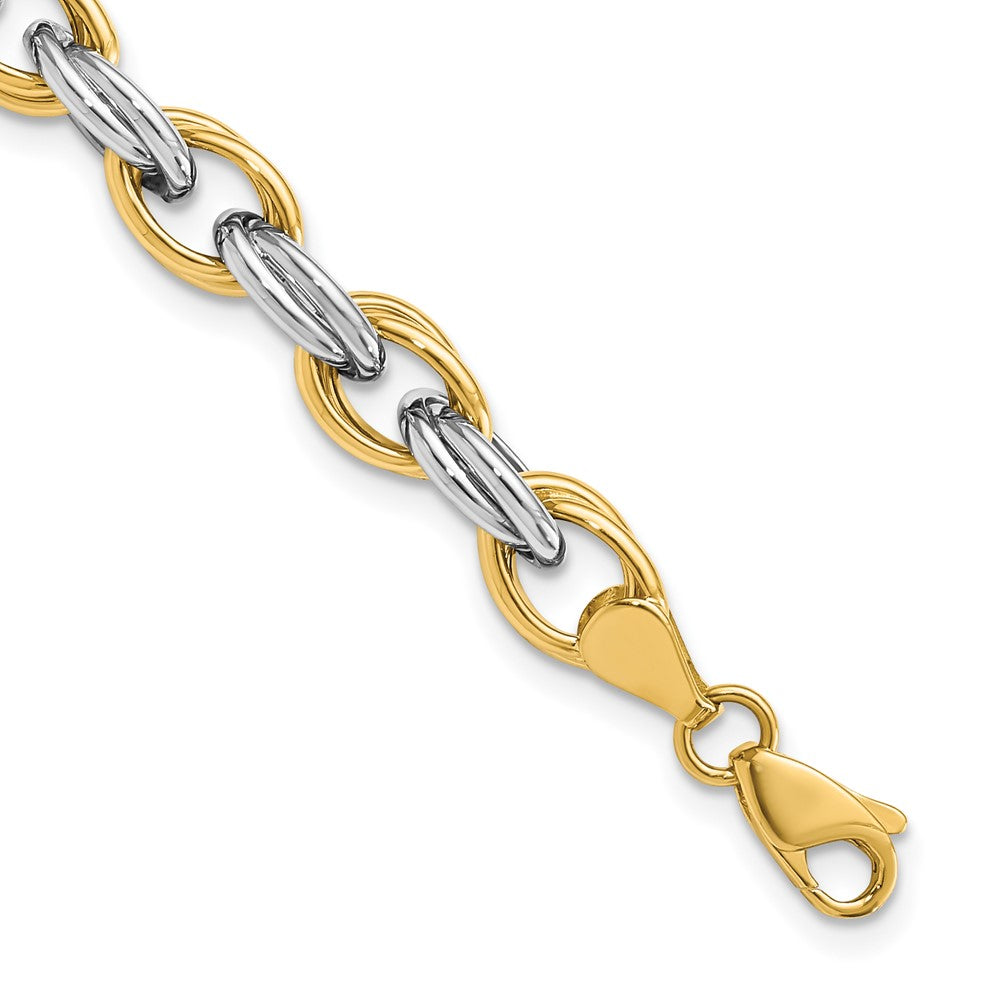 14k Two-tone Fancy Hollow Link Bracelet, 7.75 mm
