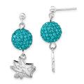Sterling Silver NHL San Jose Sharks Teal Crystal Post Dangle Earrings, 31.3 x 12.5 mm