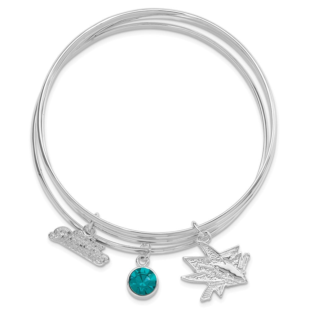 NHL San Jose Sharks Crystal & Logo Charms Slip On Triple Bracelet Set, 3.15 mm
