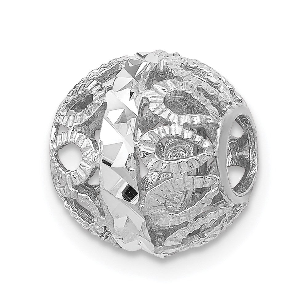 14k White Gold Diamond-cut Filigree Ball Chain Slide, 10 x 10 mm