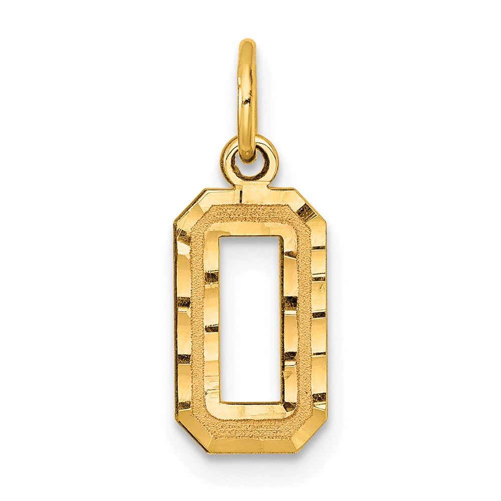 14k Small Brushed Diamond-cut Number 0 Charm, 15.27 x 7.35 mm