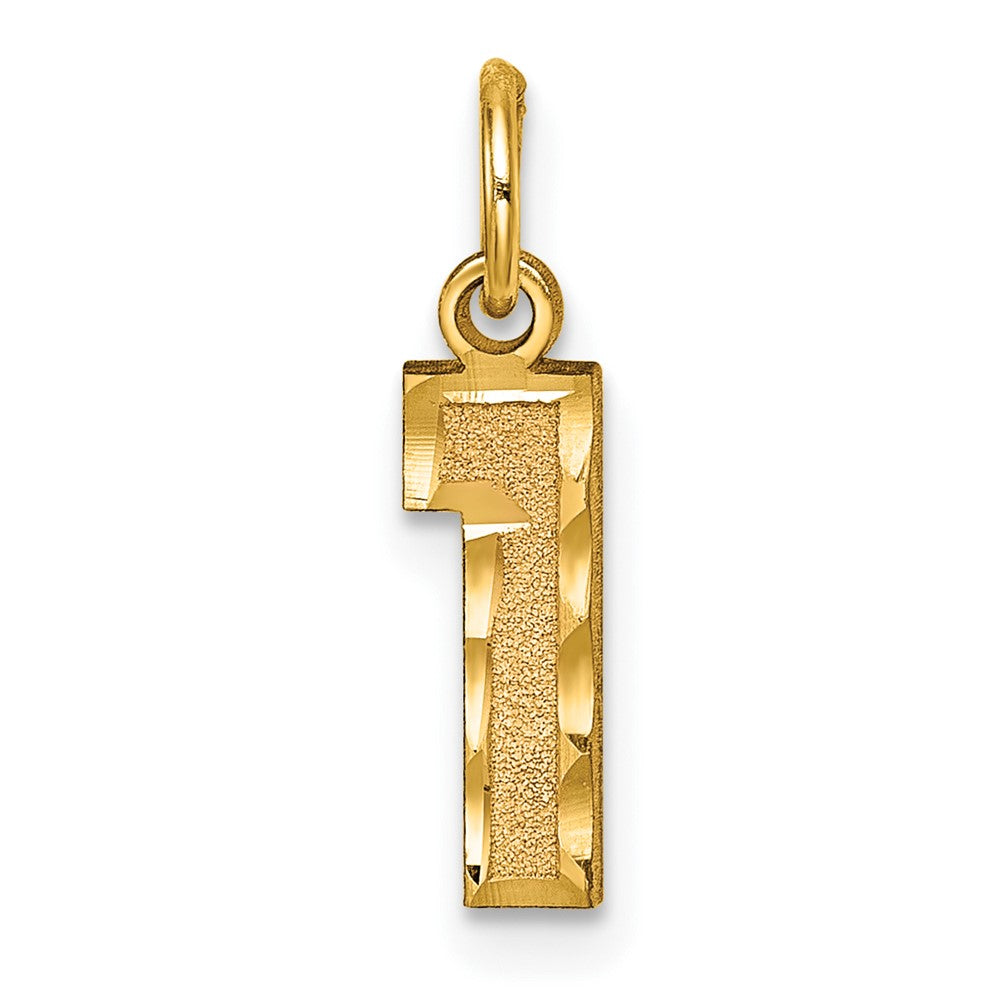 14k Small Brushed Diamond-cut Number 1 Charm, 15.42 x 4.96 mm