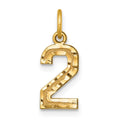 14k Small Brushed Diamond-cut Number 2 Charm, 15.03 x 7.69 mm