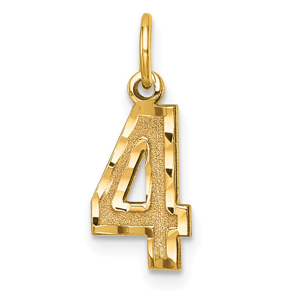 14k Small Brushed Diamond-cut Number 4 Charm, 14.39 x 7.99 mm