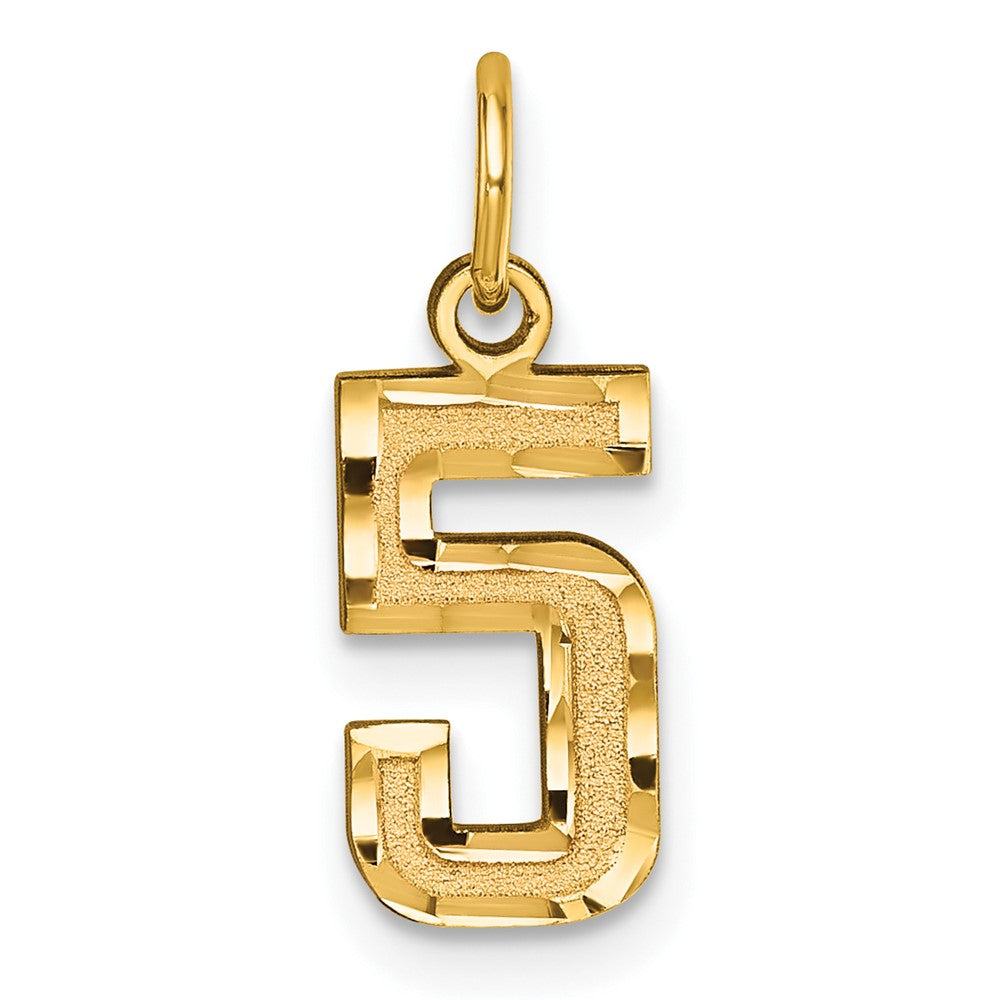14k Small Brushed Diamond-cut Number 5 Charm, 15.15 x 7.65 mm