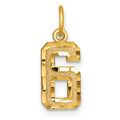 14k Small Brushed Diamond-cut Number 6 Charm, 15.59 x 8.27 mm