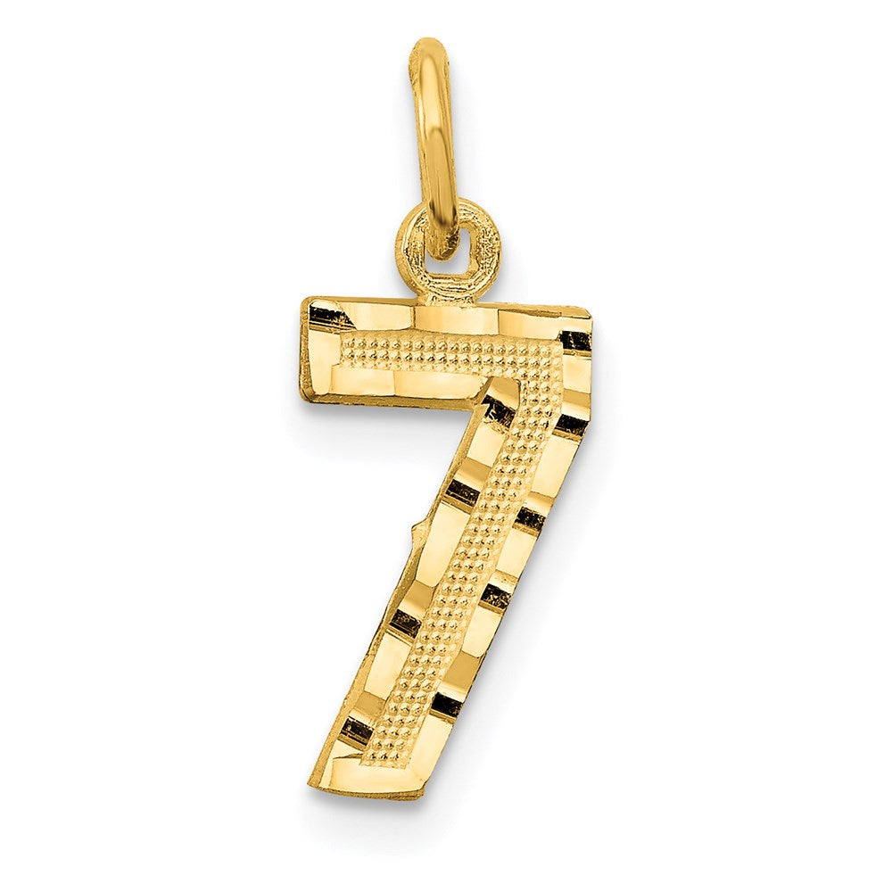 14k Small Brushed Diamond-cut Number 7 Charm, 15.38 x 7.65 mm