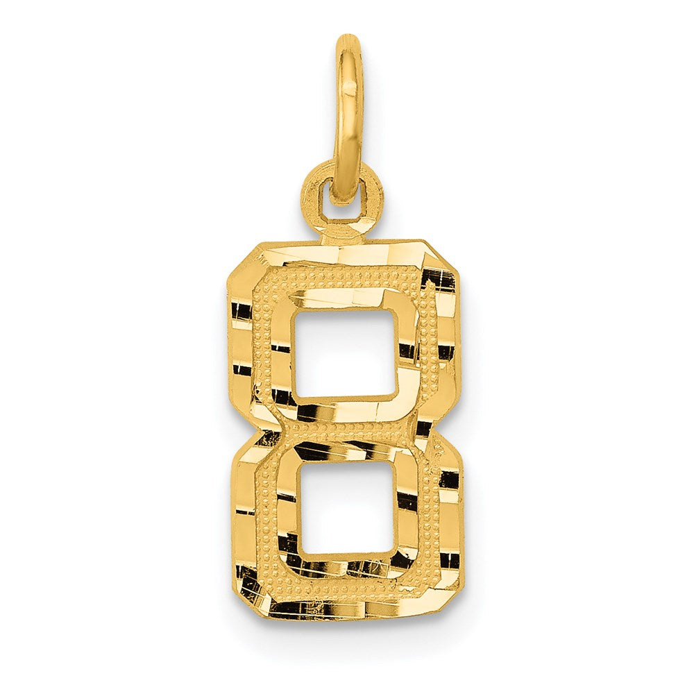 14k Small Brushed Diamond-cut Number 8 Charm, 15.43 x 8.14 mm