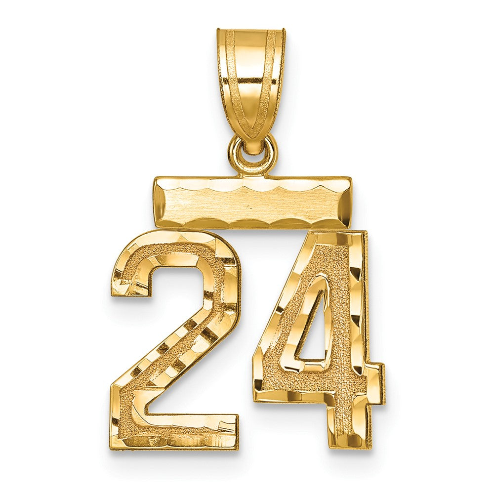 14k Small Brushed Diamond-cut Number 24 Charm