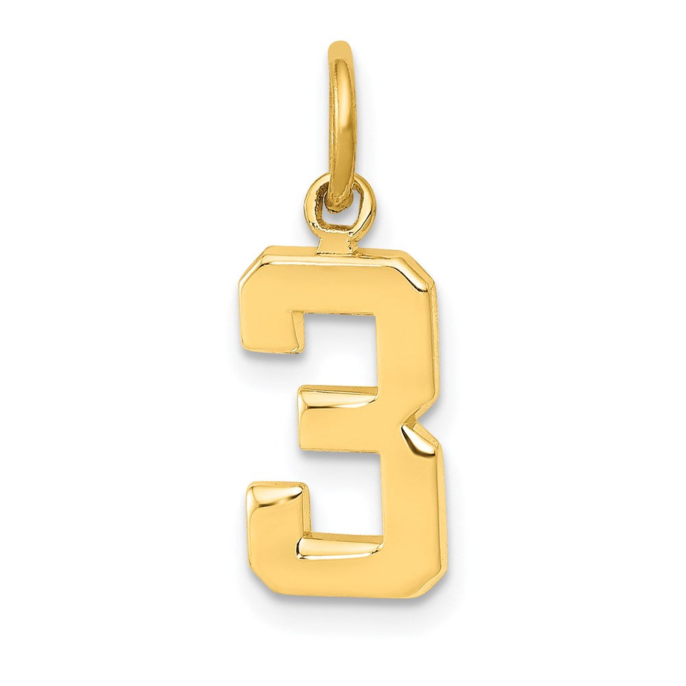 14k Small Polished Number 3 Charm, 15.26 x 7.33 mm