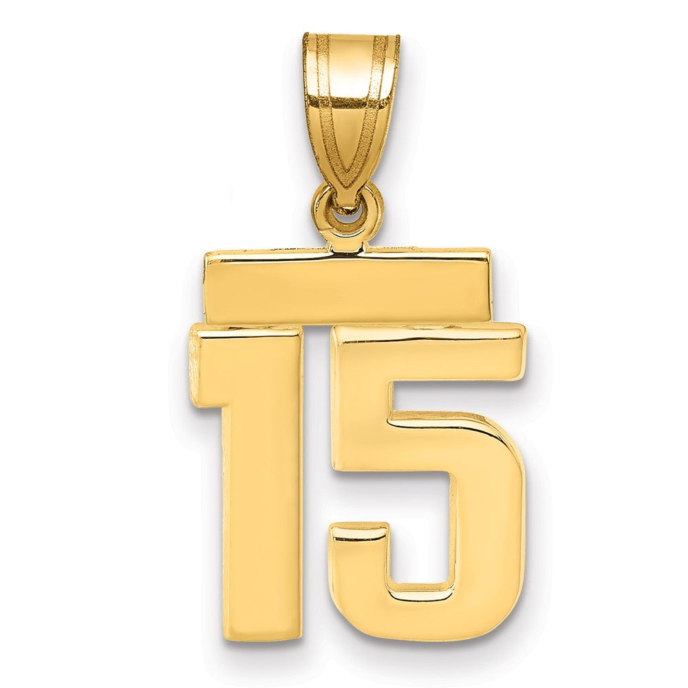 14k Small Polished Number 15 Charm, 1.49 g