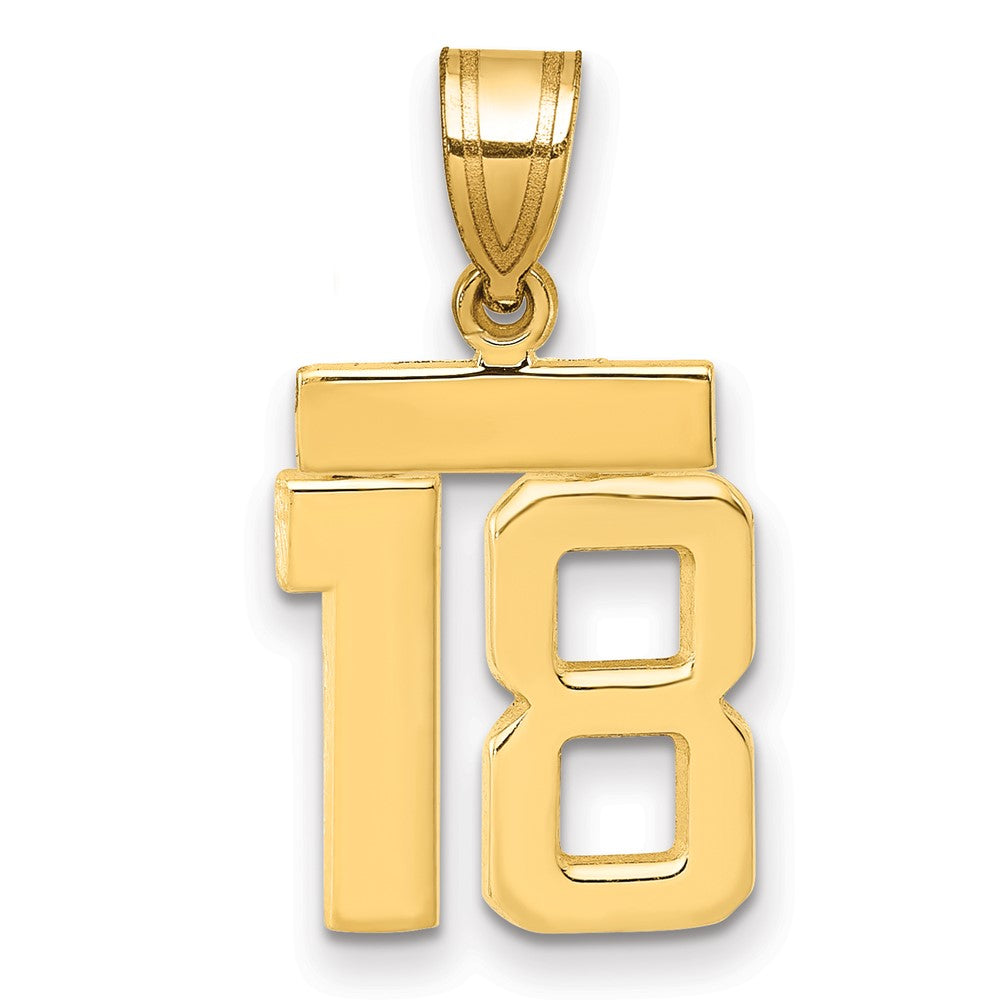 14k Small Polished Number 18 Charm, 1.54 g