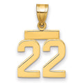14k Small Polished Number 22 Charm, 1.5 g