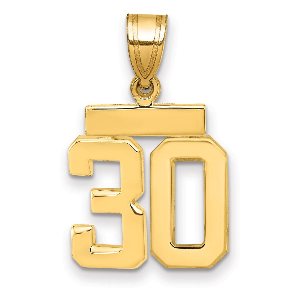 14k Small Polished Number 30 Charm, 1.63 g