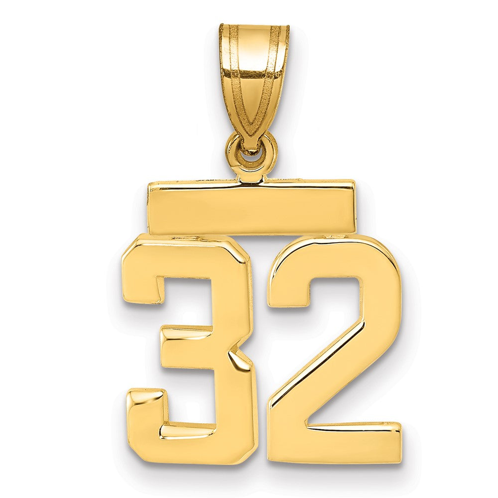 14k Small Polished Number 32 Charm, 1.57 g
