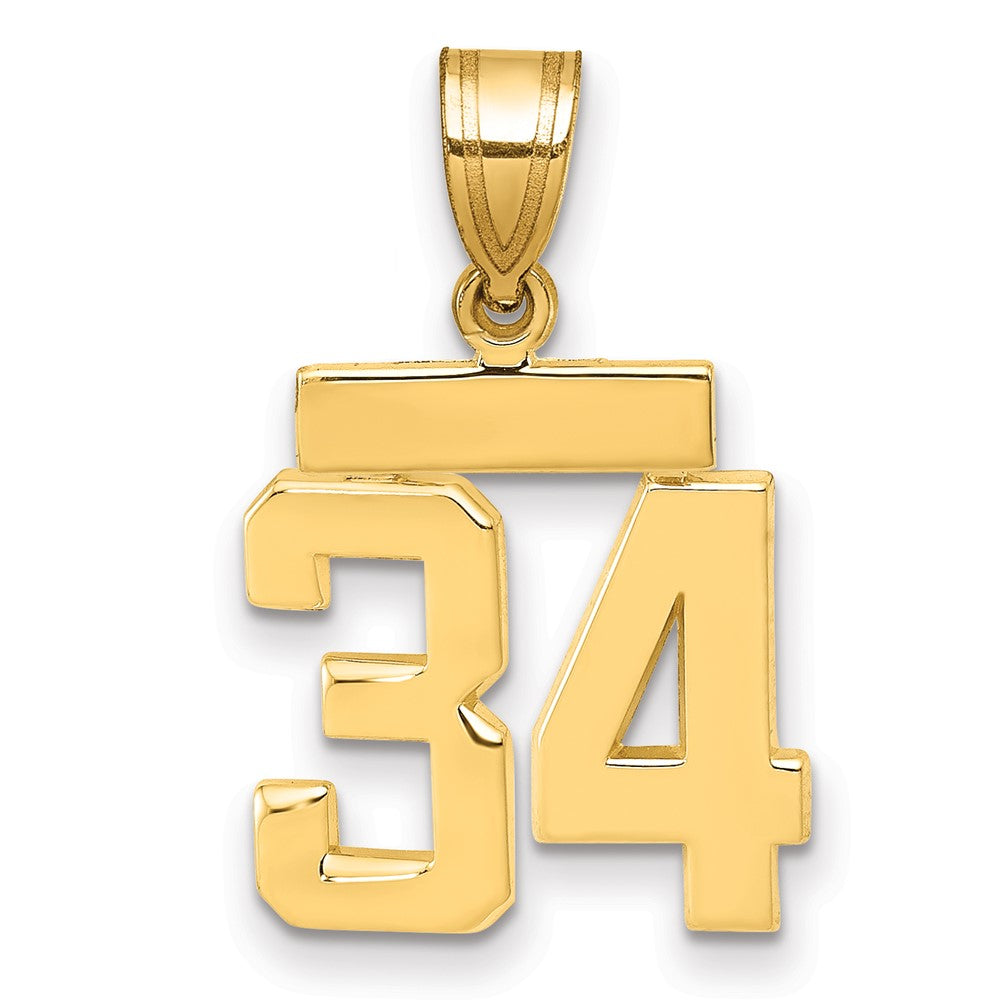 14k Small Polished Number 34 Charm, 1.6 g