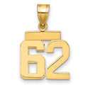 14k Small Polished Number 62 Charm, 1.68 g