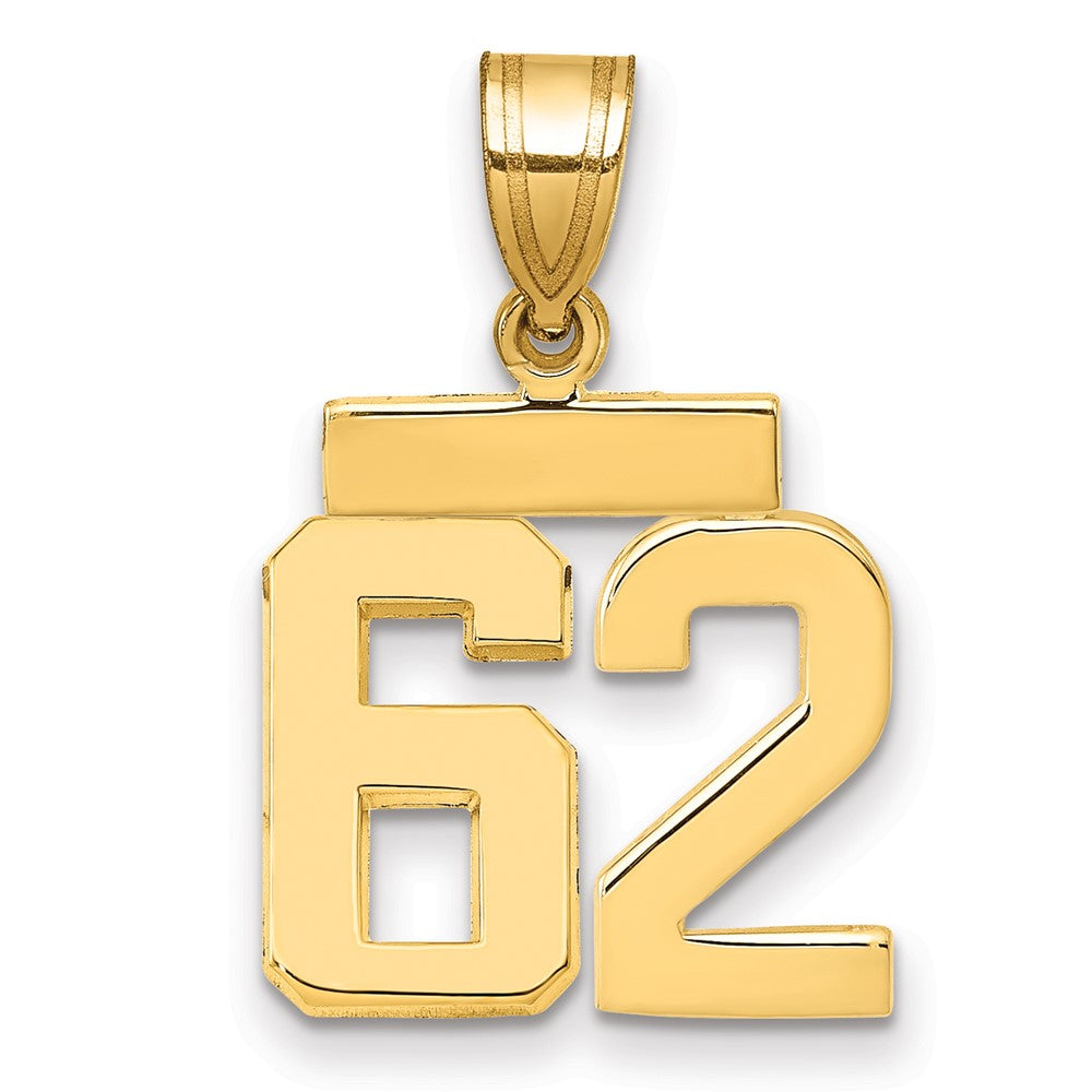 14k Small Polished Number 62 Charm, 1.68 g