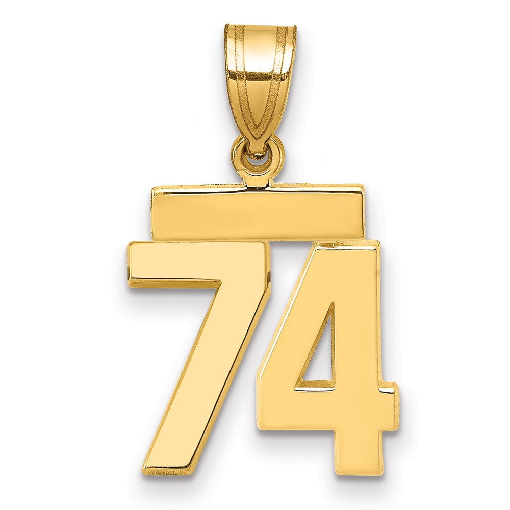 14k Small Polished Number 74 Charm, 1.47 g