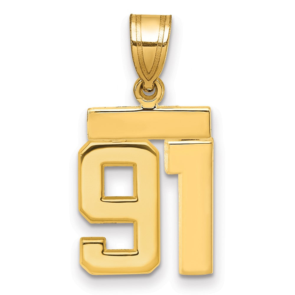 14k Small Polished Number 91 Charm, 1.57 g