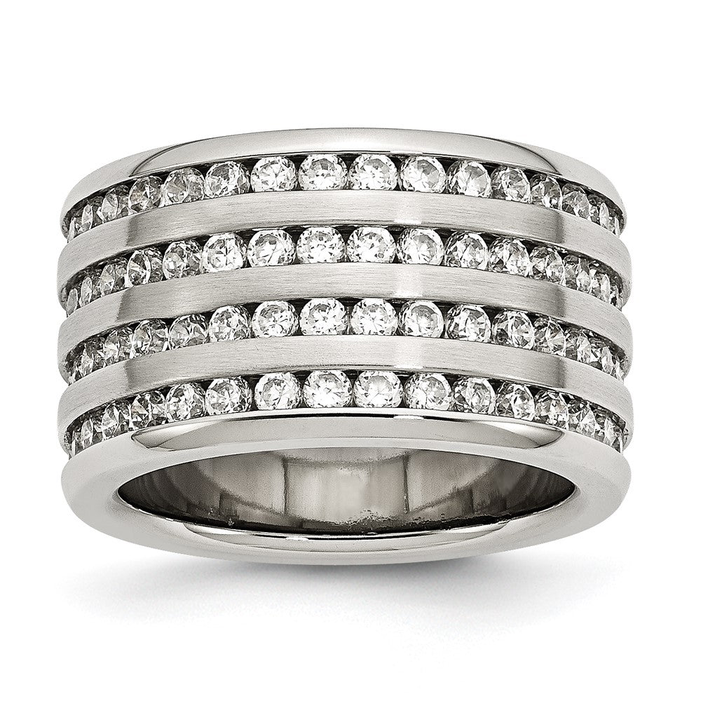 Stainless Steel Multirow 13mm CZ Ring, Size 7, 13 mm