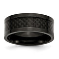 Stainless Steel Polished 9mm Black IP-plated w/Carbon Fiber Inlay Band, Size 12, 9 mm