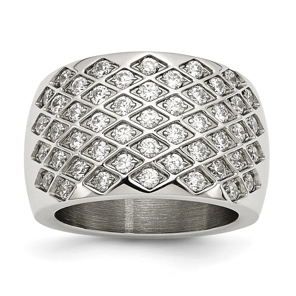 Stainless Steel White CZs Polished Ring, Size 6