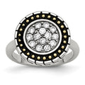 Stainless Steel CZ with Yellow IP-plated Accent Antiqued Ring, Size 9