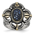 Stainless Steel Blue Glass with Yellow IP-plated Accent Antiqued Ring, Size 9