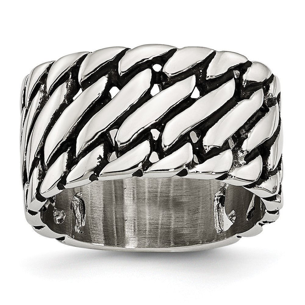 Stainless Steel Polished Tread Design Ring, Size 8