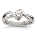 Chisel Stainless Steel Polished Twist with Round CZ Ring, Size 9
