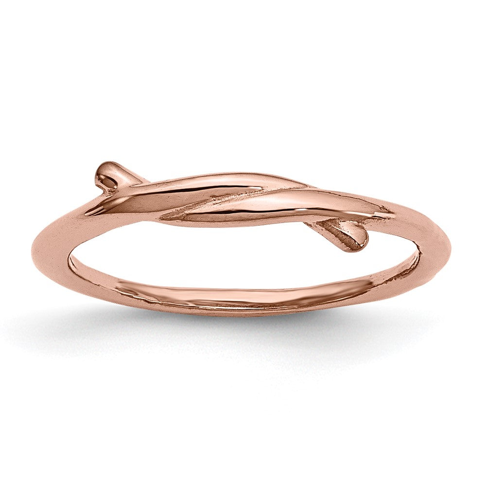 Stainless Steel Polished Pink IP-plated Twisted Ring, Size 6