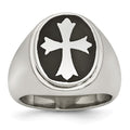 Chisel Stainless Steel Polished Black Enameled Cross Ring, Size 9