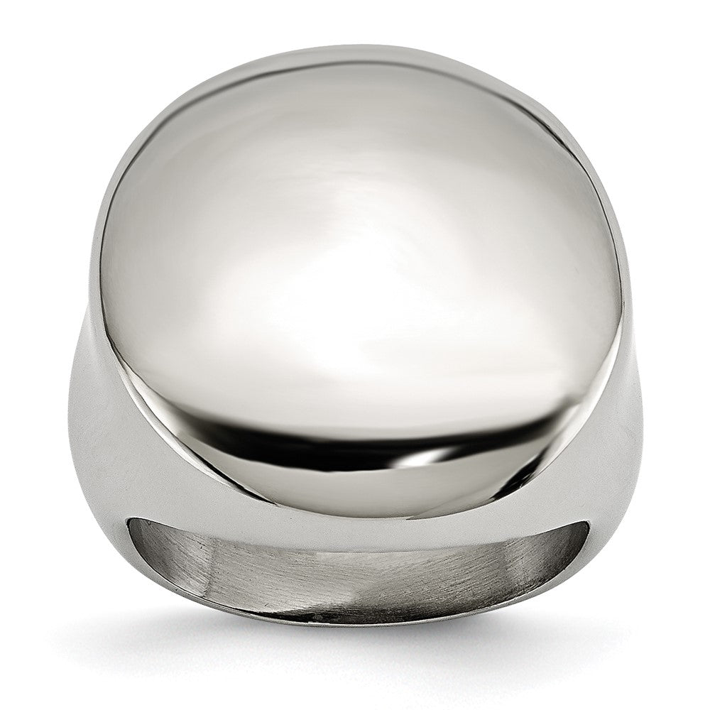 Stainless Steel Polished Circular Signet Ring, Size 5