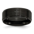 Stainless Steel Brushed/Polished Black IP-plated Cross 8mm Band, Size 7.5, 8 mm