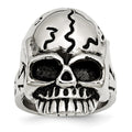 Stainless Steel Antiqued and Polished Skull Ring, Size 12