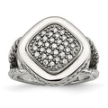 Stainless Steel Polished CZ Square Ring, Size 6