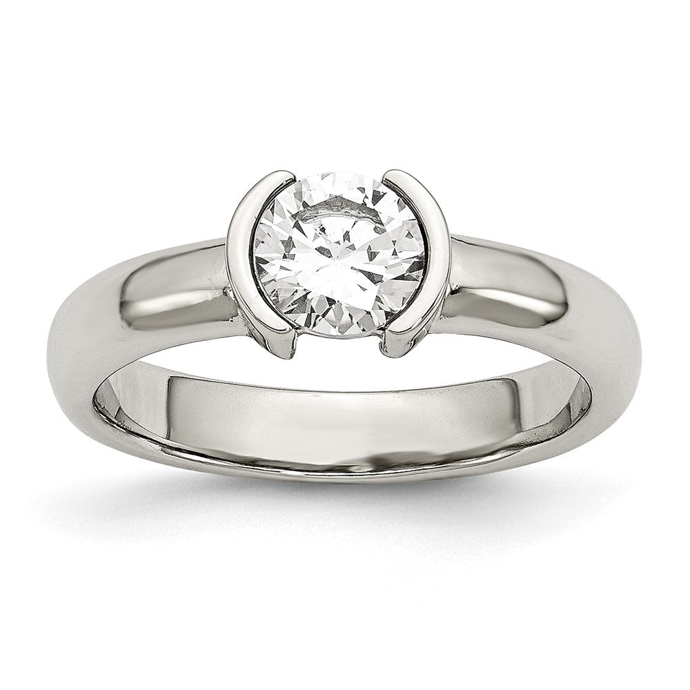 Stainless Steel Polished CZ Ring, Size 9, 4.06 g