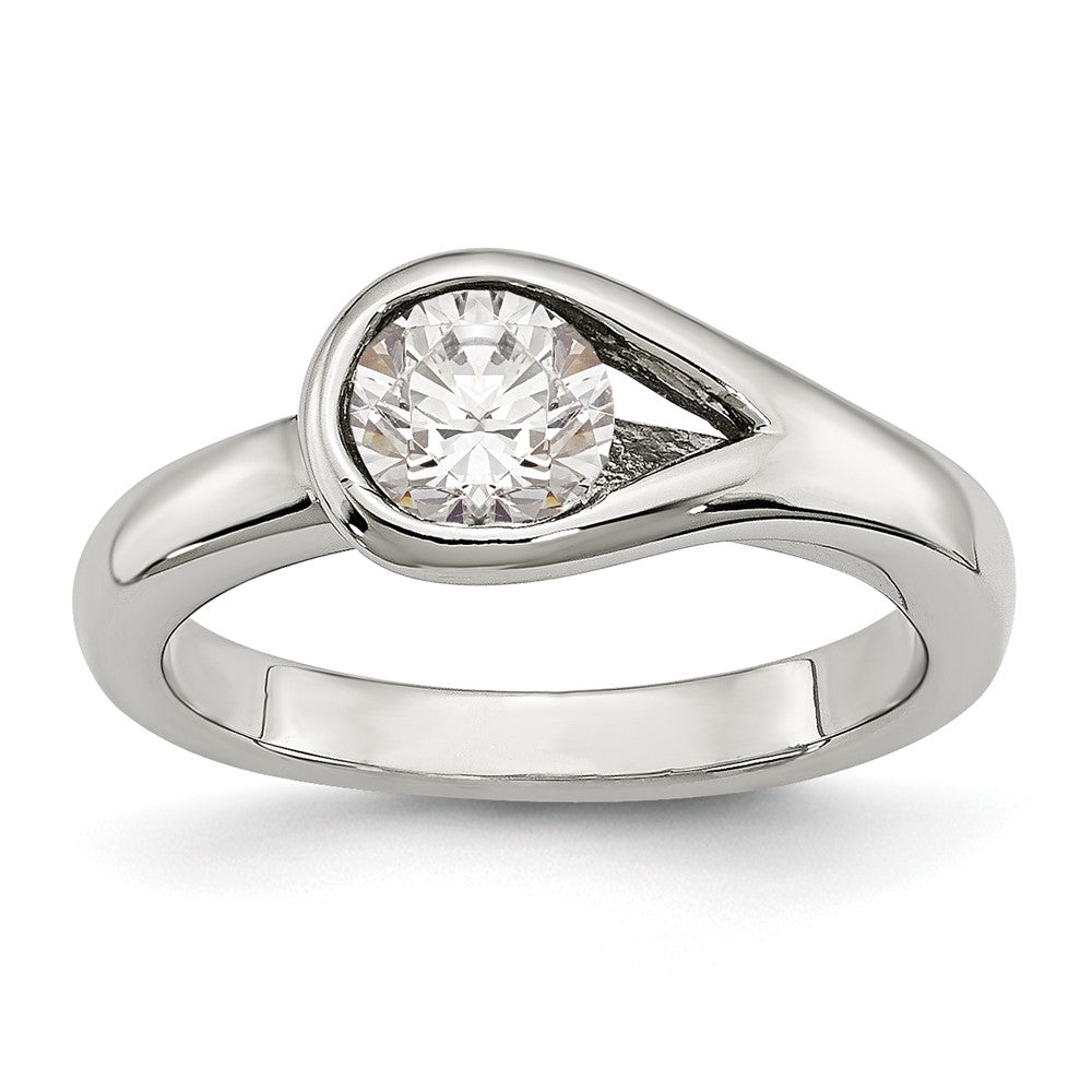 Chisel Stainless Steel Polished CZ Ring, Size 6, 4.38 g