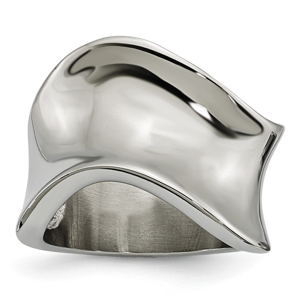 Stainless Steel Polished Wave Ring, Size 6