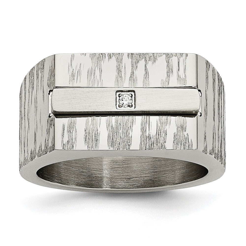 Stainless Steel Brushed and Polished w/CZ Ring, Size 10