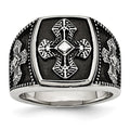 Chisel Stainless Steel Antiqued Polished and Textured Cross Ring, Size 10, 19.19 g