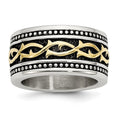 Stainless Steel Antiqued and Polished Yellow IP-plated 13.25mm Band, Size 9, 13.25 mm