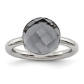 Stainless Steel Polished Grey Glass Ring, Size 5
